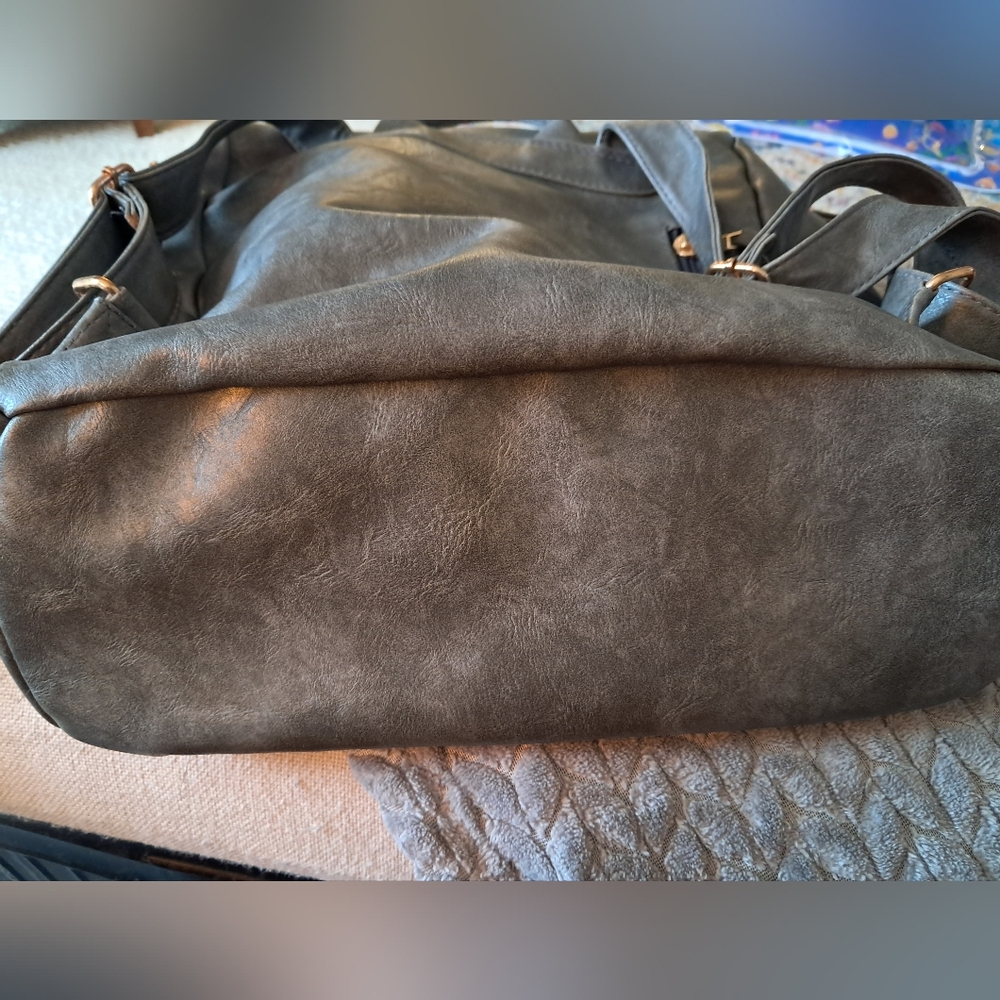 Gray Faux Leather Backpack NWOT - Picture 3 of 8